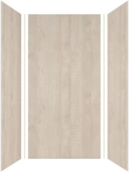 Transolid Expressions 36 in. x 36 in. x 72 in. 3-Piece Easy Up Adhesive Alcove Shower Wall Surround in Bleached Oak EWK363672-45