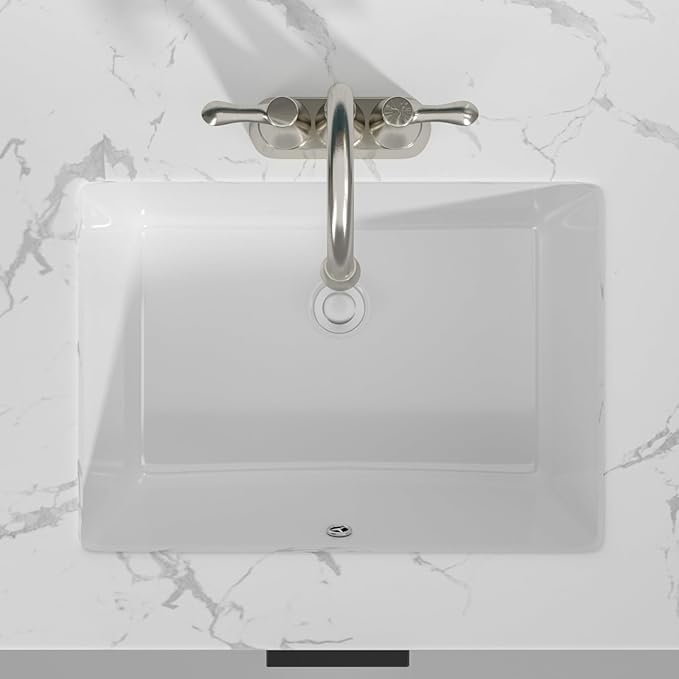 Sarlai Undermount Rectangular Vessel Sink - 20 x 14.5 inch Modern White Ceramic Art Basin with Overflow