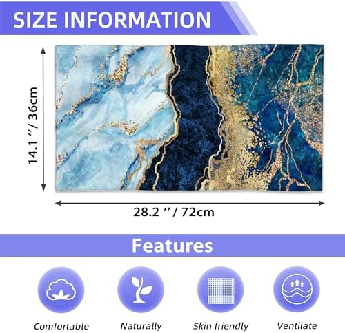 White Blue Gold Marble Hand Towels for Bathroom, Abstract Bath Towel Set of 2 Soft Kitchen Tea Dish Towels Decorative Fingertip Towels for Guest Gym Spa 14"x28"