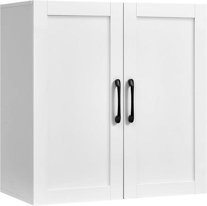 Wall Cabinet with Adjustable Shelf, Laundry Room Cabinet with 2 Doors, Kitchen Storage Cupboard Cabinet, Wall Mount Medicine Cabinet for Bathroom, Living Room, White