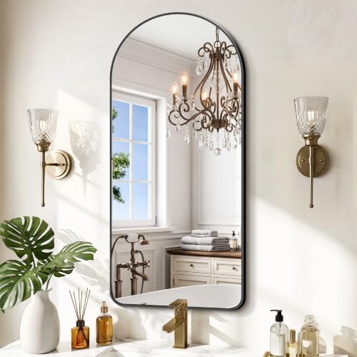 GLASHOM Arched Bathroom Vanity Mirror, 18"x36" Black Frame Wall Mirror