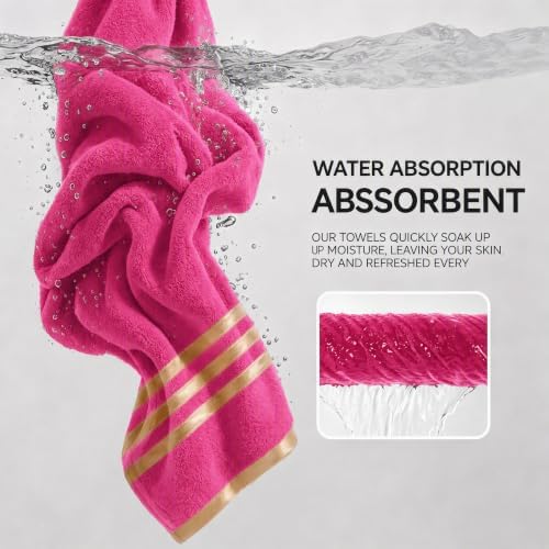 6-PCS Coral Fleece Microfiber Towel Set with Gold Stripes, Super Absorbent, Multiple Colors Available for Home, Bathroom, Hotel & Gym (6, Rose red)