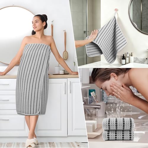 POLYTE 430 GSM Poly Blend Microfiber Quick Dry Waffle Bath Towel Set of 6