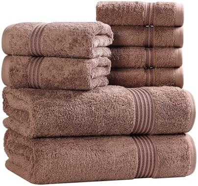 Superior Egyptian Cotton 8-Piece Towel Set, Assorted Towels for Home Bathroom, Guest Bath Decor Essentials, Includes 2 Bath, 4 Hand, 2 Face Towels/Washcloths, Quick Dry, Absorbent, Mocha