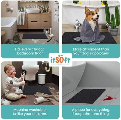 Small Chenille Bath Mats 22"x14", Plush Absorbent Bath Mats Quick Dry, Soft & Machine Washable, Non Slip Carpet for Bathroom, Thick Bathroom Rugs, Shower Restroom Rug Mat, Alfombras De Bano, Bathrugs
