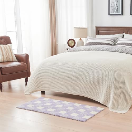 CozeCube Lavender Checkered Bath Mat 47"x24" Non Slip Washable Rug