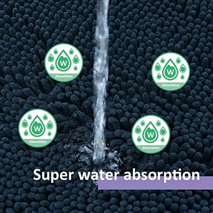 Run Helix Black Bathroom Rug Set Extra Soft Bath Rugs for Bathroom 3 Piece Bathrom Set Anti-Slip Bath Mats Soft Plush Chenille Shaggy Mat Living Room Bedroom Mat Floor Water Absorbent Floor Mat