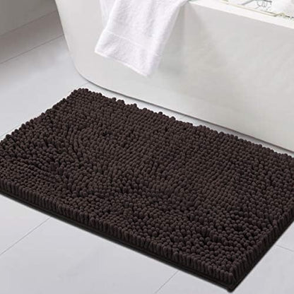 H.VERSAILTEX Bathroom Rugs Bath Mat Bath Rugs Bath Mats for Bathroom Non Slip Extra Thick Buncy Soft Chenille Bath Rug Fulffy Shag, Indoor Rug Carpet for Entry Living Room (Chocolate, 20" x 32")