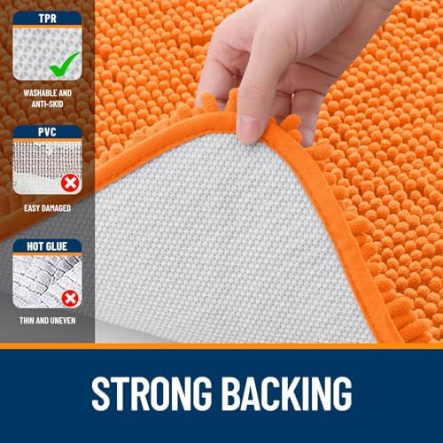 OLANLY Chenille Bathroom Rugs Mats Sets 2 Piece, 30"x20"+24"x20", Orange
