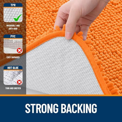 OLANLY Chenille Bathroom Rugs Mats Sets 2 Piece, 30"x20"+24"x20", Orange