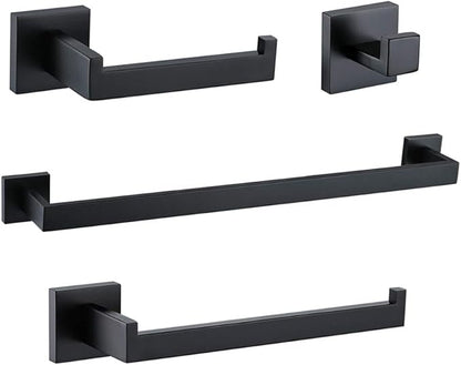 TURS 4-Piece Bathroom Hardware Set Black Towel Bar Set Stainless Steel Towel Bar Hand Towel Holder Toilet Paper Holder Towel Hooks Wall Mount