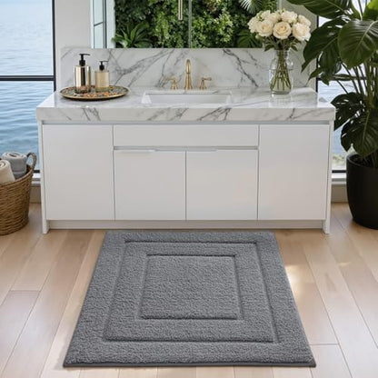 DEXI Square Bathroom Rug 26x26, Non-Slip and Absorbent Bath Mat, Dark Grey