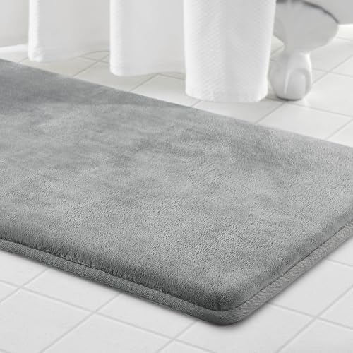 Memory Foam Bath Mat Non Slip Absorbent Super Cozy Velvet Bathroom Rug Carpet (20 inches X 32 inches, Grey)