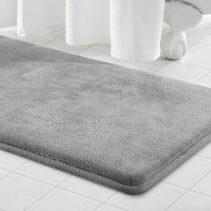 Memory Foam Bath Mat Non Slip Absorbent Super Cozy Velvet Bathroom Rug Carpet (20 inches X 32 inches, Grey)
