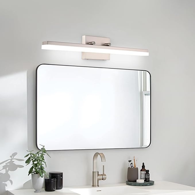 mirrea 24in LED Vanity Lights for Bathroom Brushed Nickel,Cold White 5000K | Over Mirror,Adjustable light angle,ETL listed,Dimmable,Bathroom lighting fixtures,Eye-friendly,Frosted acrylic shade