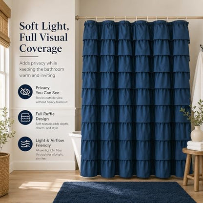 Navy Blue Ruffle Shower Curtain for Bathroom, 72x72 inch, 1 Panel