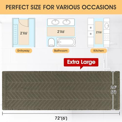 IM HOME Extra Large Waffle Bath Mat, 6'x2' Greyish Green, Boho Bathroom Rugs Absorbent Non Slip, Ultra Soft Bathroom Mat, Machine Washable Knit Bath Rugs with Herringbones for Bathroom, Kitchen
