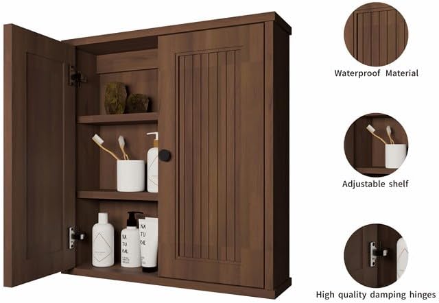 Waterproof WPC Wall-Mounted Bathroom Wall Cabinet Over Toilet Storage Organizer with Adjustable Shelves, Medicine Cabinet for Bathroom (Dark Brown)