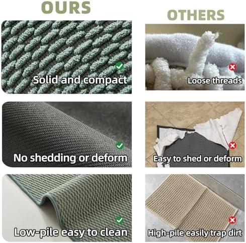 TYUU Bathroom Rugs Non Slip Washable, Super Absorbent Thin Bath Mat Quick Dry Low Pile Bathroom Rug, Sage Green 20"x48"