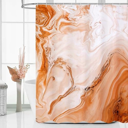 Orange Marble Fabric Shower Curtain, Abstract Watercolor, 72 x 72 Inches