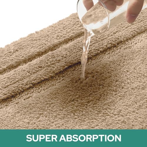 HOMEIDEAS Bathroom Rugs Sets 2 Piece, U-Shaped Toilet Rug Khaki