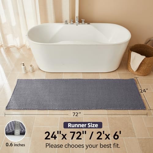 Triohero Waffle Runner Rug Bathroom, Long Boho Bath Mat, 24x72 Dark Grey