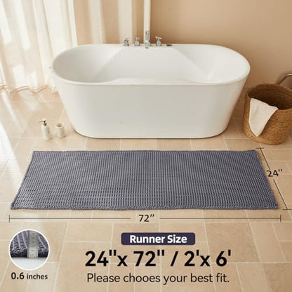 Triohero Waffle Runner Rug Bathroom, Long Boho Bath Mat, 24x72 Dark Grey