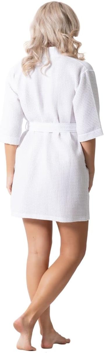 Lightweight Waffle Knit Bath, Spa & Bridesmaids Kimono Short Robes for Women - Quick Dry & Soft