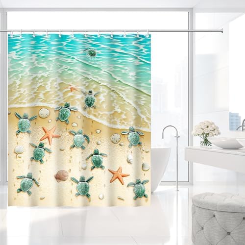 Sea Turtles Tropical Beach Shower Curtain with Hooks 72 x 72 Inches