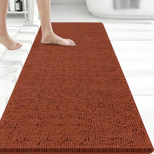 Bcoimo Bath Rug Mat,48x24 Extra Soft Burnt Orange Long Bathroom Runner Rug