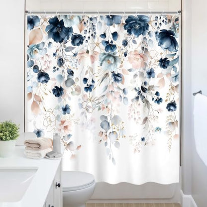Blue Floral Flower Shower Curtain Cute Navy Flower Pastel Shower Curtain