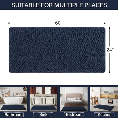 LOCHAS Luxury Bathroom Rug Shaggy Bath Mat 24 x 60 Inch, Navy