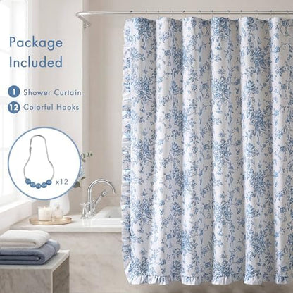 Madison Park Adele Floral Ruffle Shower Curtain Set, Blue, 72x72