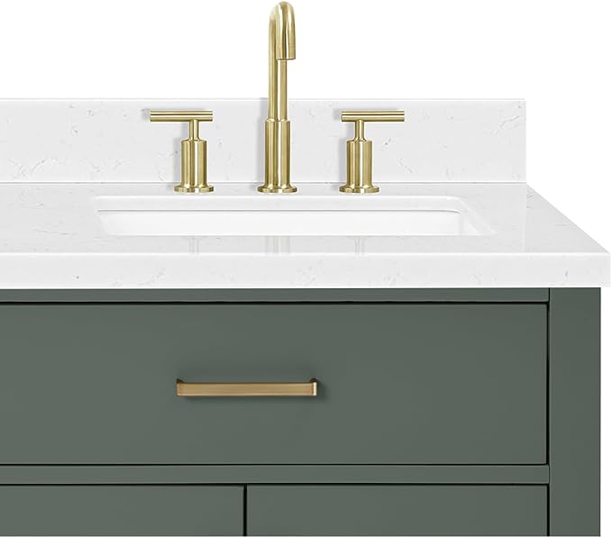 ARIEL Hepburn 66 Inch Double Rectangle Sink Bathroom Vanity with Carrara White Quartz Countertop 1.5 Inch in Vintage Green