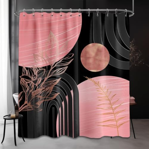 Pink and Black Shower Curtain, 72x72 in, Mid Century Modern Girls