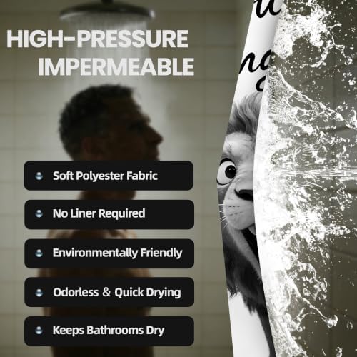 Extra Tall Shower Curtain XL Black and White Lion, 70 x 78 Inchs