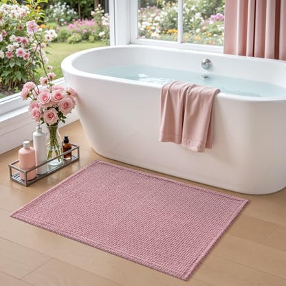 DEXI Chenille Bath Mat 36x24, Soft Absorbent Bathroom Rugs, Pink