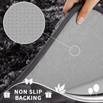 Yimobra Toilet Rugs U Shaped Washable, Extra Thick Soft Absorbent Chenille Contour Bathroom Rugs for Toilet 24x24 Inch, Quick Dry Non Slip Toilet Mat for Bath Floor, Dark Grey