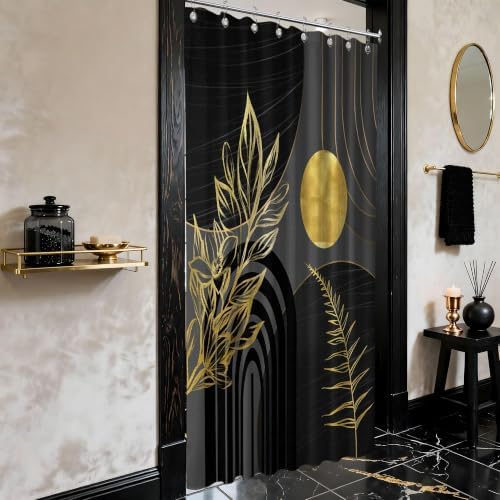 Black and Gold Stall Shower Curtain, 48X72 in Narrow Small, Mid Century