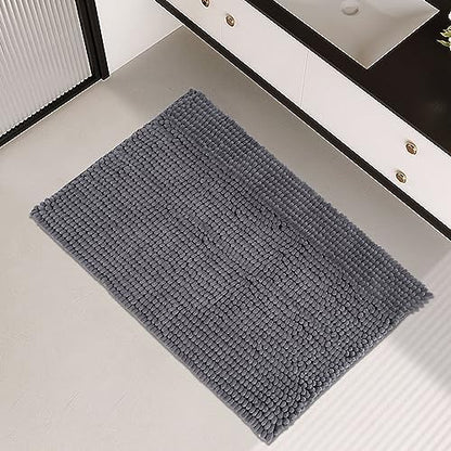 FRESHMINT Chenille Bathroom Rugs Non-Slip Bath Mat 32”x20”, Washable Soft Shower Mat, for Bathroom Floor & Tub Fluffy Shag Bath Rugs, Durable Thick Water Absorbent Microfiber Shower Rugs, Gray