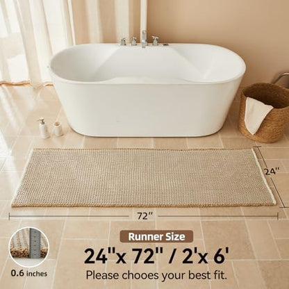 Triohero Waffle Runner Rug Bathroom, Long Boho Bath Mat 24x72 Khaki & White