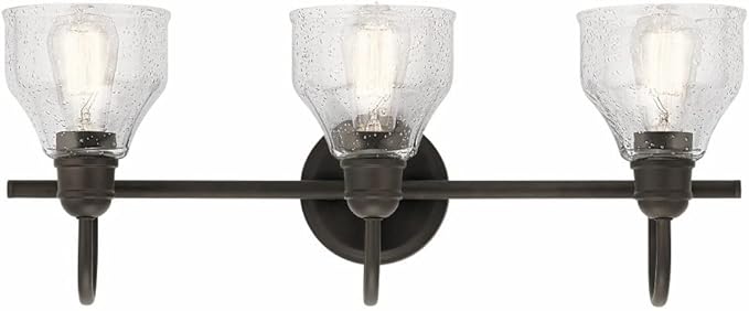 Kichler Lighting 45973NBR Avery - 3 Light Bath Vanity Approved for Damp Locations - with Vintage Industrial Inspirations - 9.25 inches Tall by 24 inches Wide, Finish Color: Natural Brass