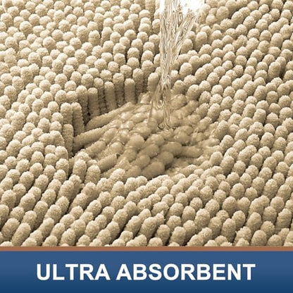 Smiry Chenille Bathroom Rugs Sets 2 Piece (36x24+30x20, Beige)