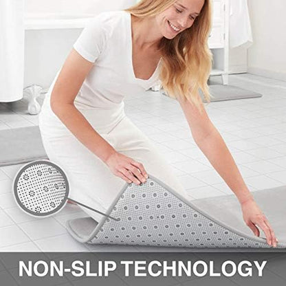 Memory Foam Bath Mat Non Slip Absorbent Super Cozy Velvet Bathroom Rug Carpet (60 inches X 24 inches, Silver)