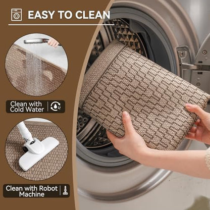 YDKGL Half Circle Bath Mat, Non Slip Thin Bathroom Rugs, Brown 20x31
