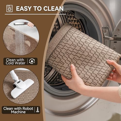 YDKGL Half Circle Bath Mat, Non Slip Thin Bathroom Rugs, Brown 16x24