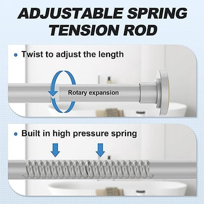 CorkLatta Silver Shower Curtain Rod 31 to 68 Inch,1 Inch Diameter Adjustable Spring Tension Stainless Steel Telescoping Rod,Easy Install,No Rust