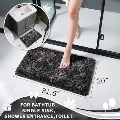 Yimobra Chenille Bathroom Rugs Non Slip, Extra Thick Soft Absorbent Bath Rug 31.5x20 Inch, Machine Washable Quick Dry Bath Mat for Bathroom Floor, Tub and Shower, Home Decor Accessories, Dark Grey