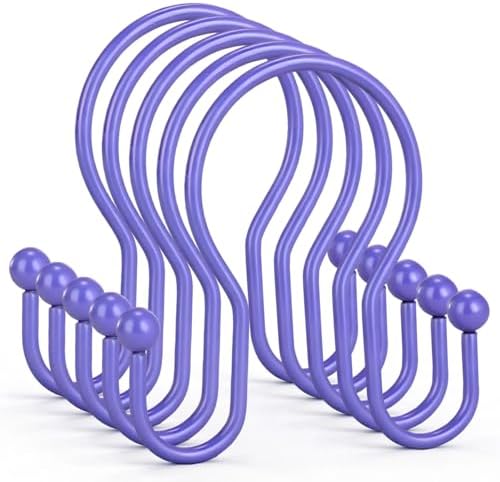 Goowin Shower Curtain Hooks, 12 Pcs Shower Curtain Rings, Stainless Steel Shower Curtain Hangers, Metal Shower Curtain Hooks Rings Rust Proof, Minimalist Shower Hooks for Shower Curtain, Purple