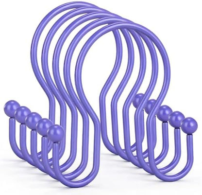 Goowin Shower Curtain Hooks, 12 Pcs Shower Curtain Rings, Stainless Steel Shower Curtain Hangers, Metal Shower Curtain Hooks Rings Rust Proof, Minimalist Shower Hooks for Shower Curtain, Purple